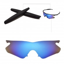New Walleva Ice Blue Replacement Lenses + Black Earsocks For Oakley M Frame Heater Sunglasses